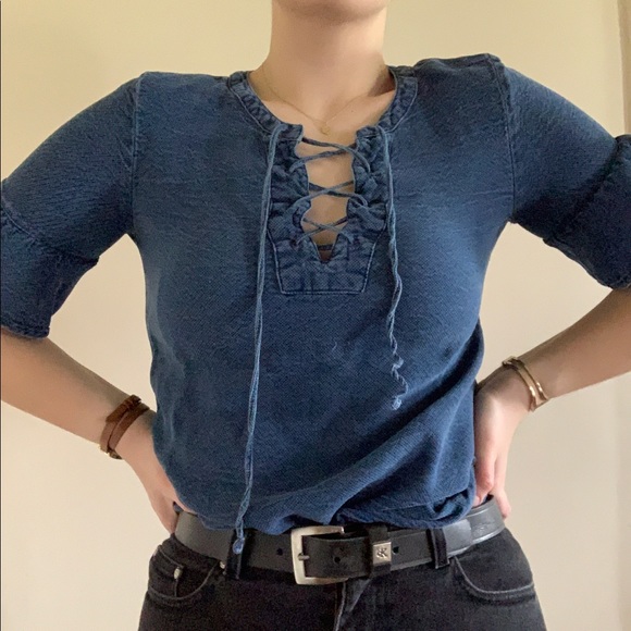 Old Navy Tops - Old Navy Denim Lace-Up Top Blue Small
